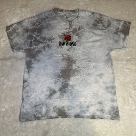Pacsun Grey Crystal Wash Tie Dye Love Is Dead Embroidered Graphic Tshirt Size M - Picture 3 of 9
